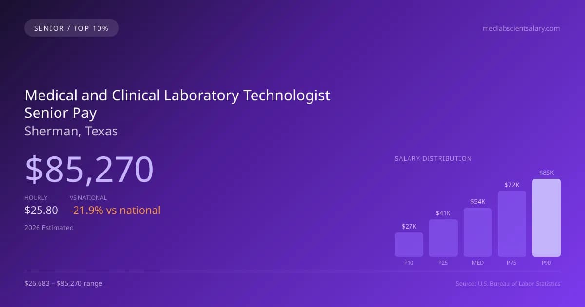 Medical and Clinical Laboratory Technologist Senior Salary in Sherman, TX — 2026 est., based on 2025 BLS