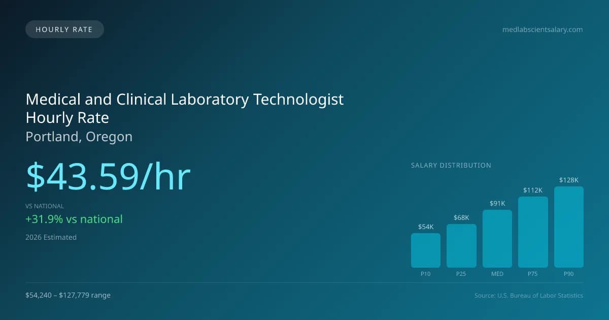 Medical and Clinical Laboratory Technologist Hourly Rate in Portland, OR — 2026 est., based on 2025 BLS