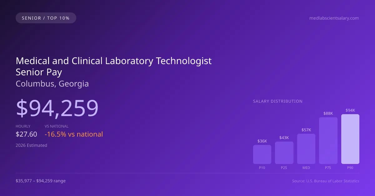 Medical and Clinical Laboratory Technologist Senior Salary in Columbus, GA — 2026 est., based on 2025 BLS