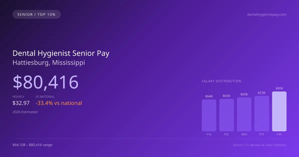 Dental Hygienist Senior Salary in Hattiesburg, MS — 2026 est., based on 2025 BLS