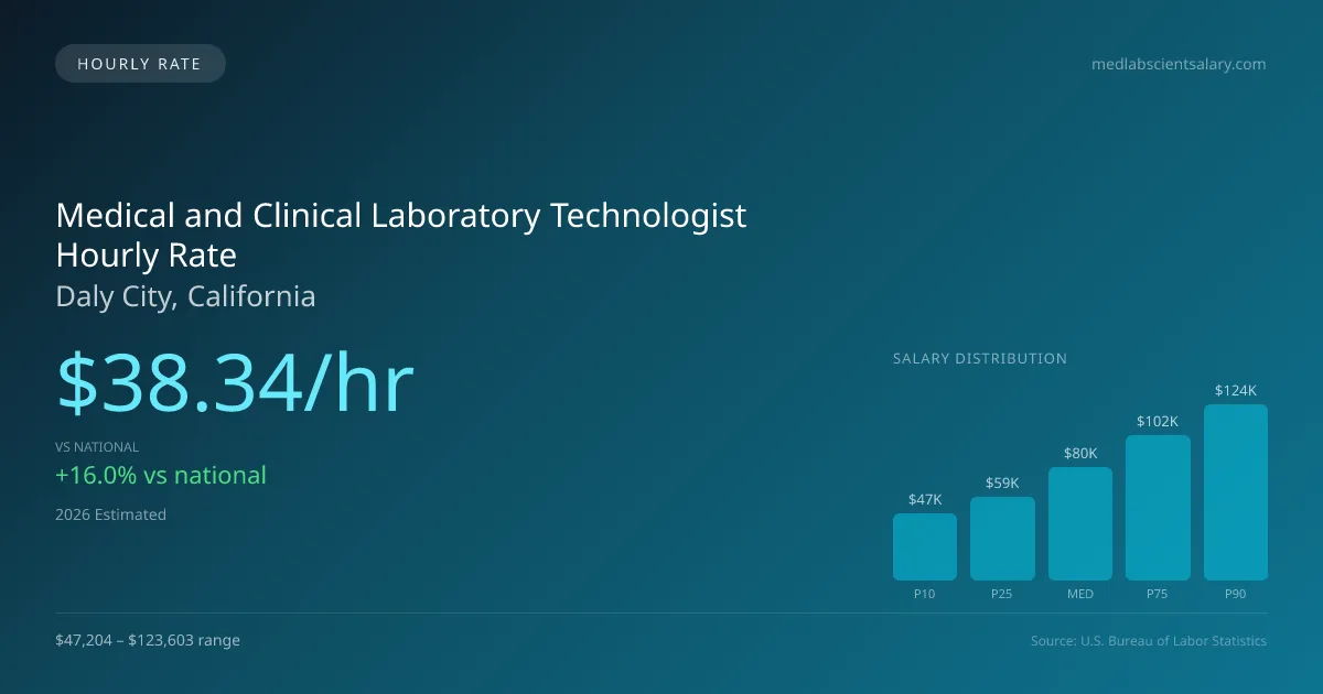 Medical and Clinical Laboratory Technologist Hourly Rate in Daly City, CA — 2026 est., based on 2025 BLS