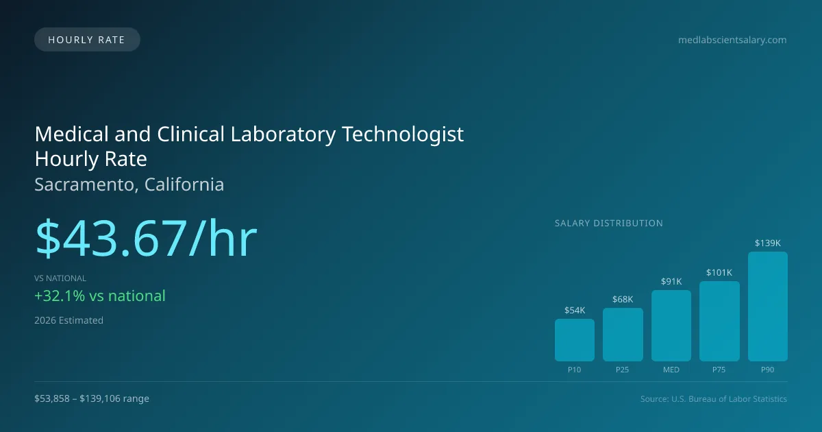 Medical and Clinical Laboratory Technologist Hourly Rate in Sacramento, CA — 2026 est., based on 2025 BLS