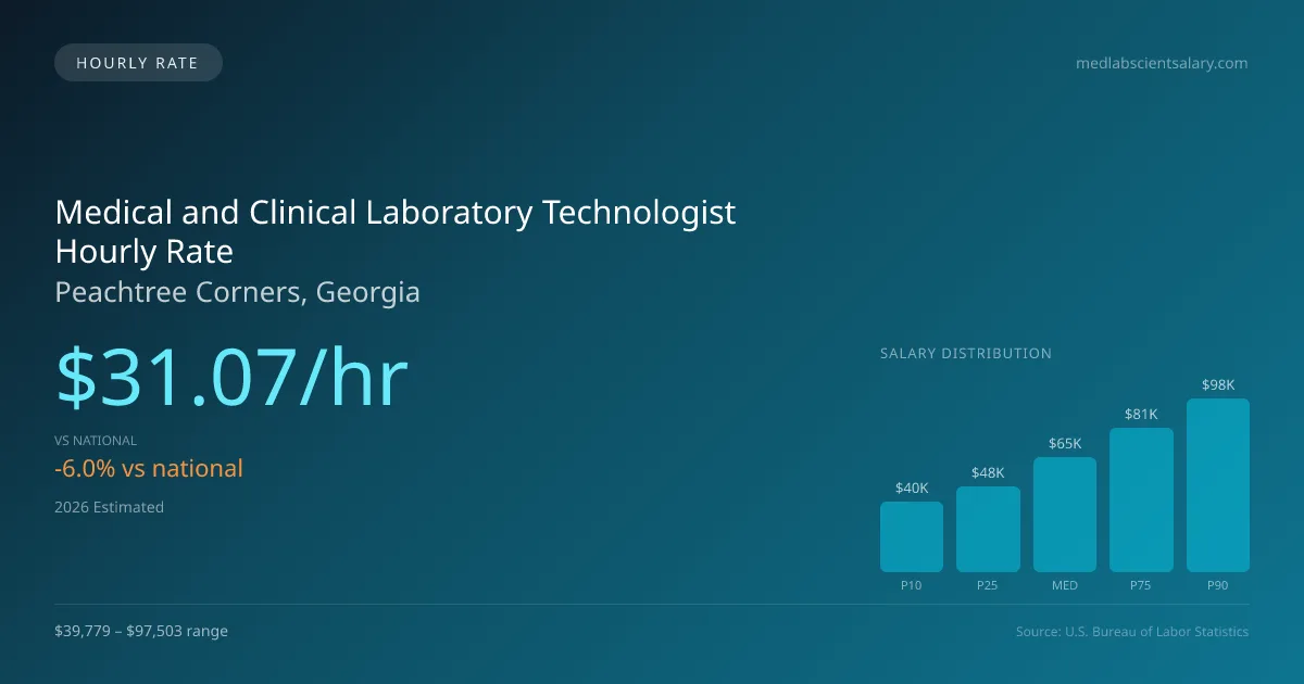 Medical and Clinical Laboratory Technologist Hourly Rate in Peachtree Corners, GA — 2026 est., based on 2025 BLS
