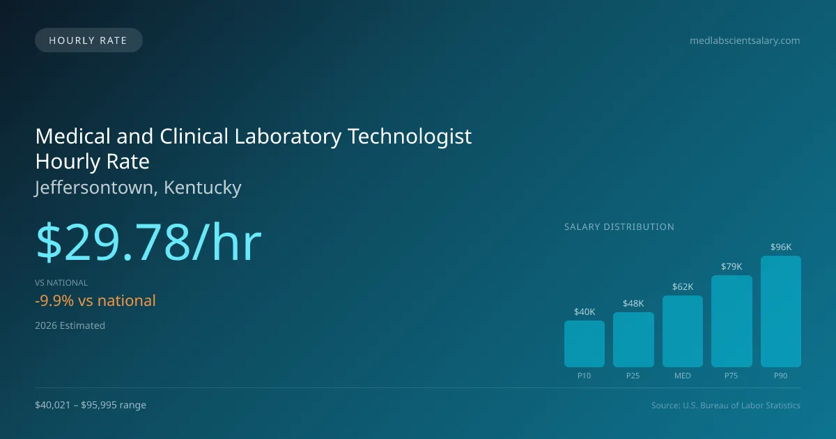 Medical and Clinical Laboratory Technologist Hourly Rate in Jeffersontown, KY — 2026 est., based on 2025 BLS