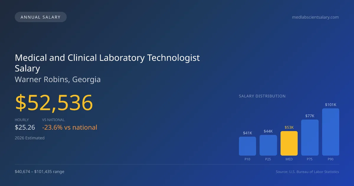 Medical and Clinical Laboratory Technologist Salary in Warner Robins, GA — 2026 est., based on 2025 BLS