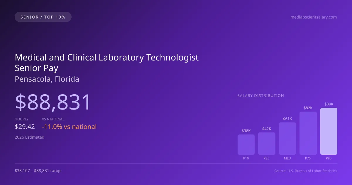 Medical and Clinical Laboratory Technologist Senior Salary in Pensacola, FL — 2026 est., based on 2025 BLS