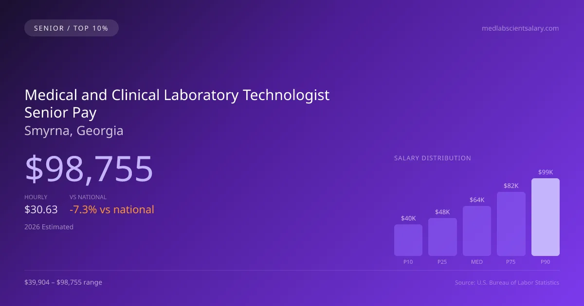 Medical and Clinical Laboratory Technologist Senior Salary in Smyrna, GA — 2026 est., based on 2025 BLS