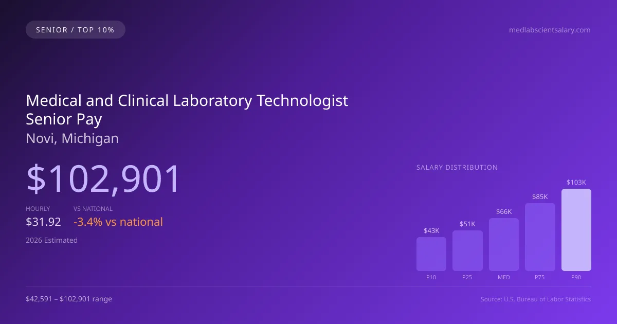 Medical and Clinical Laboratory Technologist Senior Salary in Novi, MI — 2026 est., based on 2025 BLS