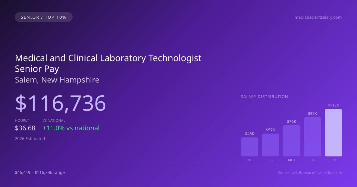 Medical and Clinical Laboratory Technologist Senior Salary in Salem, NH — 2026 est., based on 2025 BLS
