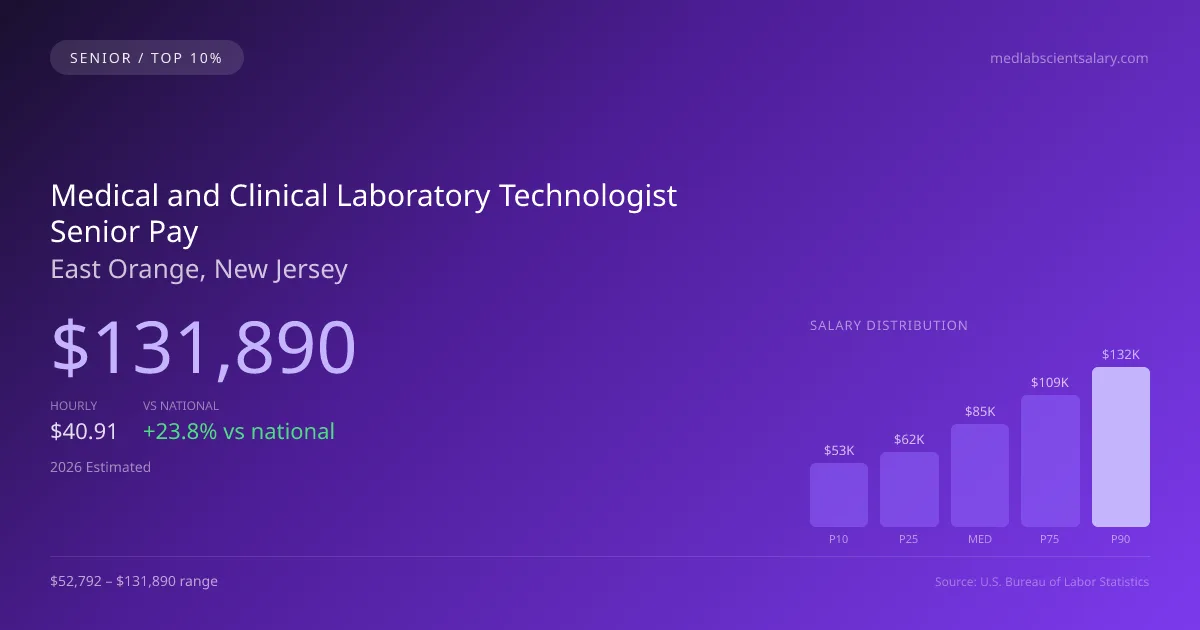 Medical and Clinical Laboratory Technologist Senior Salary in East Orange, NJ — 2026 est., based on 2025 BLS
