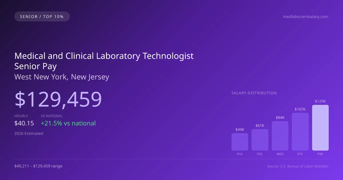Medical and Clinical Laboratory Technologist Senior Salary in West New York, NJ — 2026 est., based on 2025 BLS