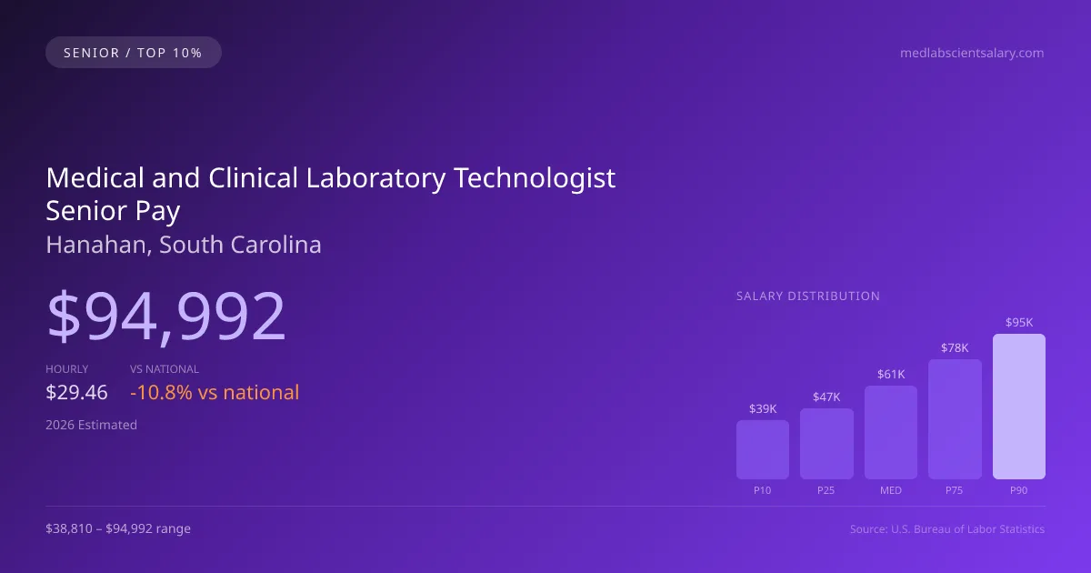 Medical and Clinical Laboratory Technologist Senior Salary in Hanahan, SC — 2026 est., based on 2025 BLS
