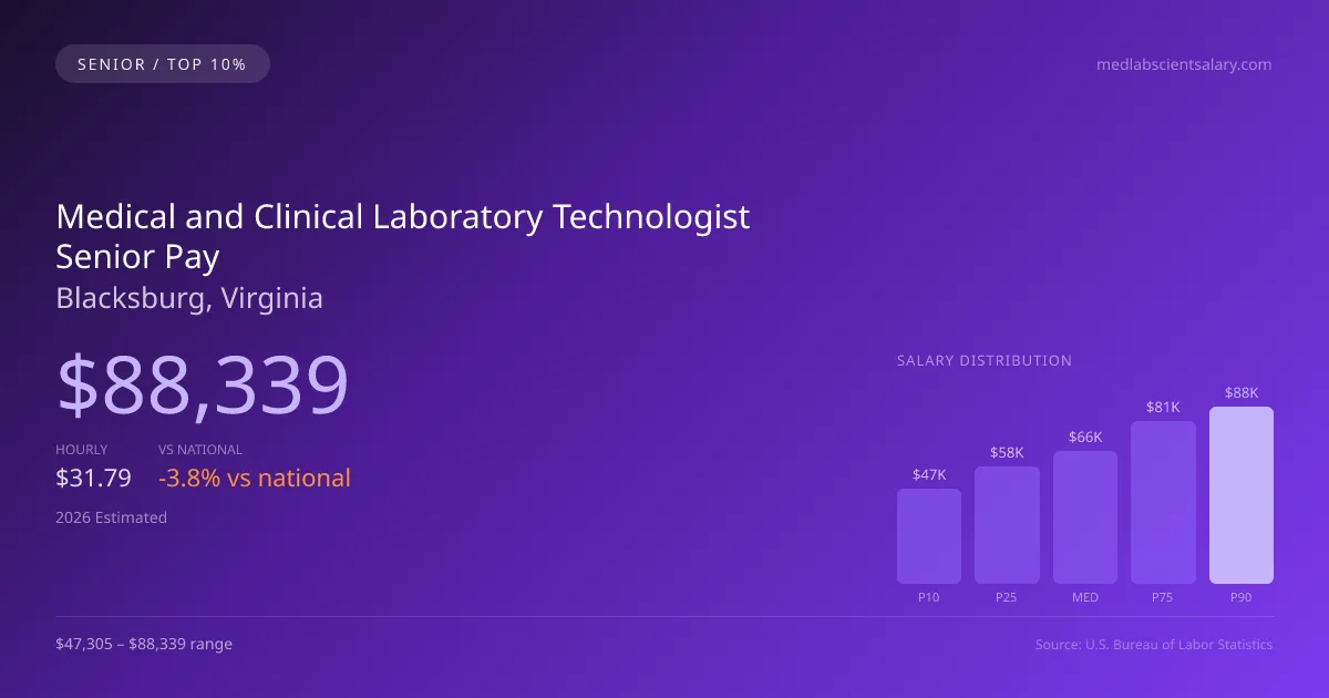 Medical and Clinical Laboratory Technologist Senior Salary in Blacksburg, VA — 2026 est., based on 2025 BLS