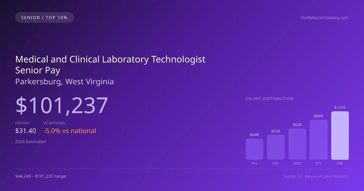 Medical and Clinical Laboratory Technologist Senior Salary in Parkersburg, WV — 2026 est., based on 2025 BLS